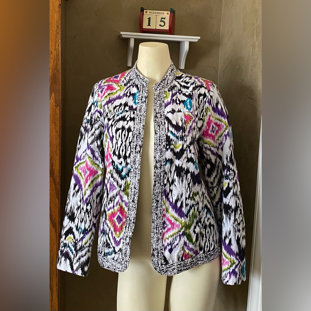SilkLand Geometric Abstract Statement Jacket Women's M  Cotton Blazer